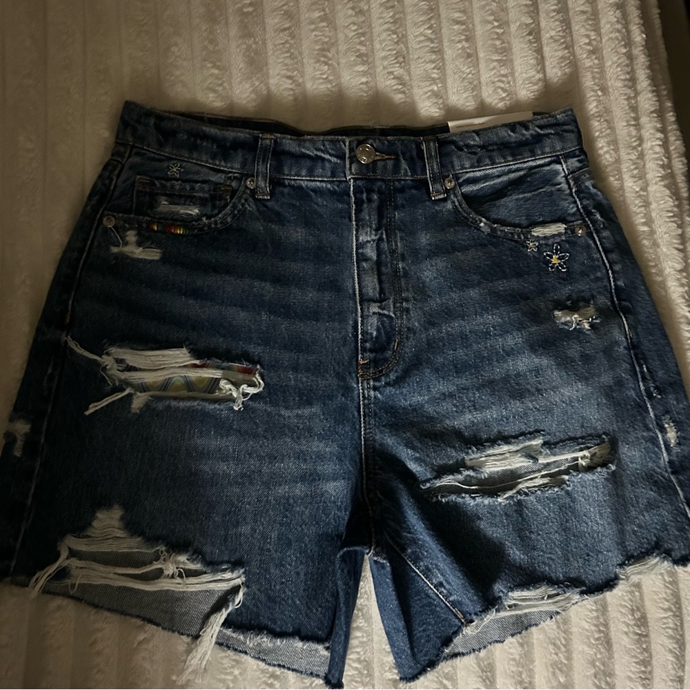American Eagle Outfitters Dark Blue Distressed Jean Shorts